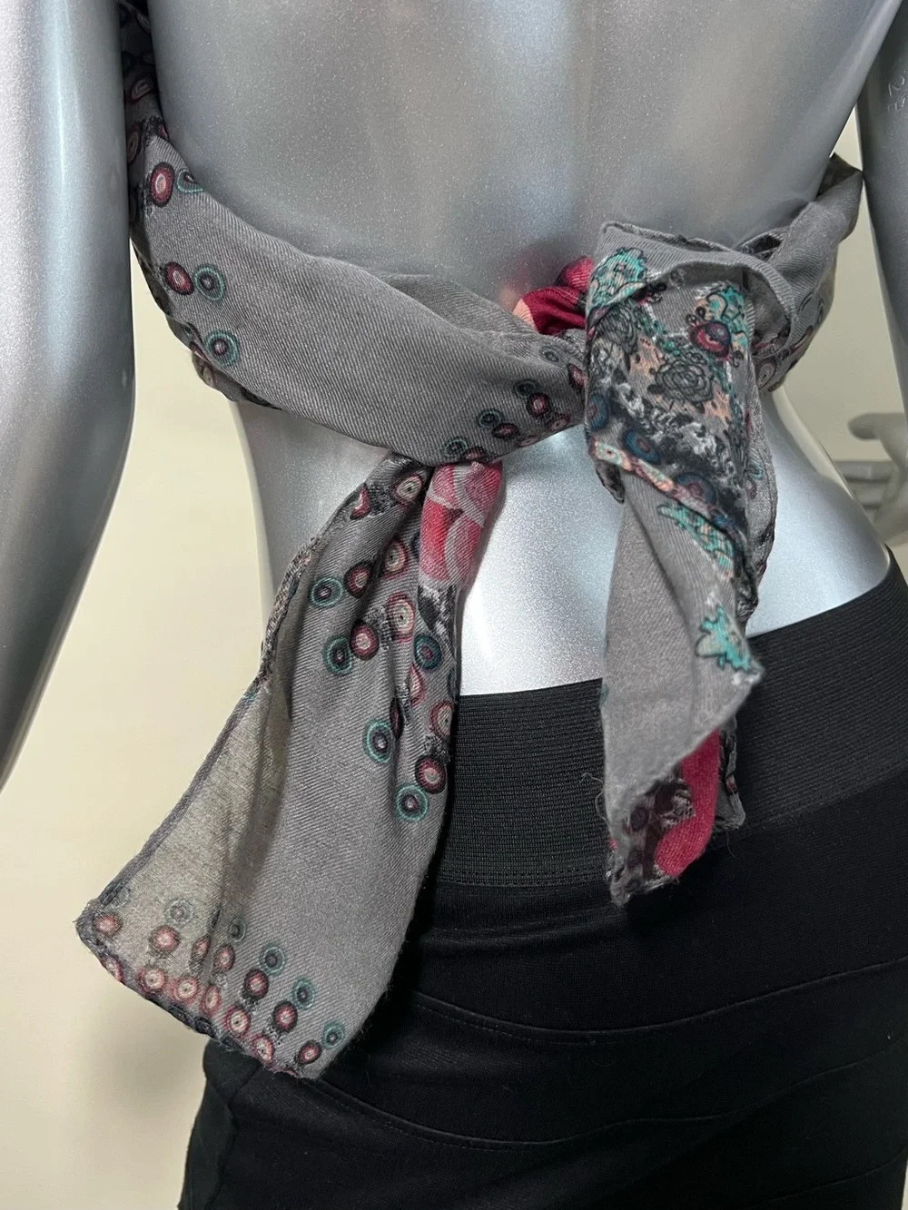 Long Large Scarf Geometric Colorful Boho Floral Print Soft Grey 32”x70”